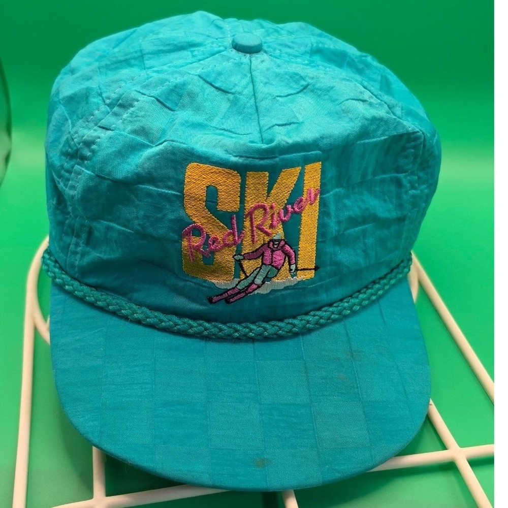 Vintage Imperial Headwear Red River Ski Hat Teal Nylon Strapback Made in USA 90s